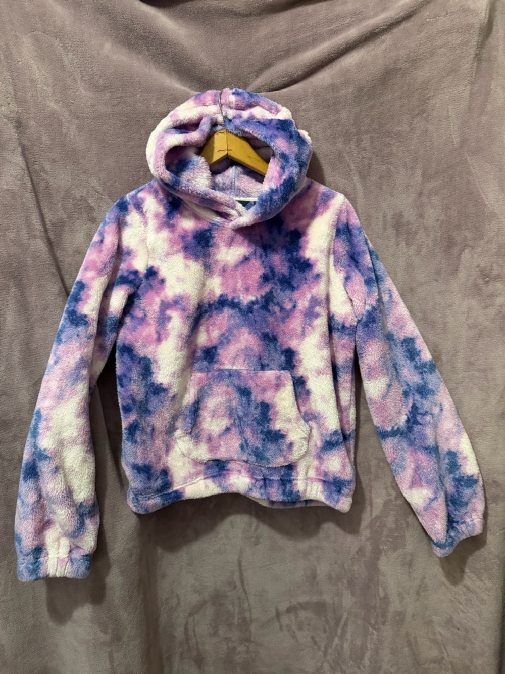 Lands' End Plush Tie-Dye Hooded Sweater - Pink & Blue